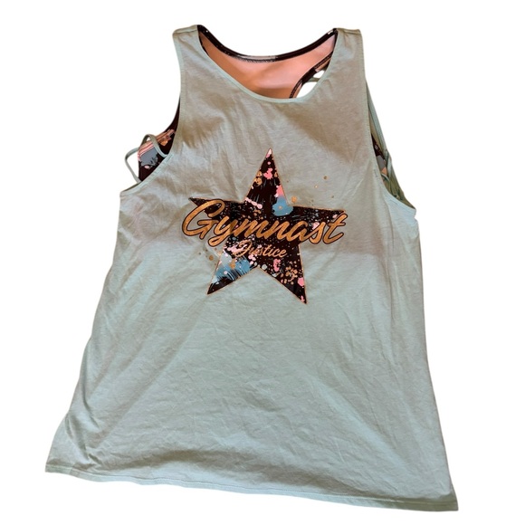 Justice Other - Justice Mint and Black “Gymnastics”‎ Tank Top with Built In Bra